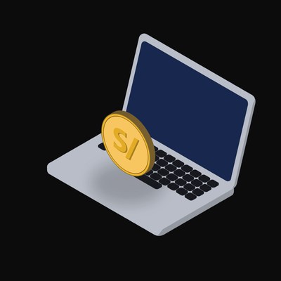 Peruvian Sol Floating Over a Laptop - illustration from Crypto & Currency Laptop Float