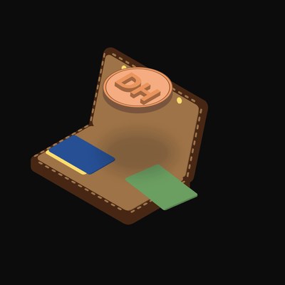 Moroccan Dirham Floating Over a Wallet (Back) - illustration from Crypto & Currency Wallet Float