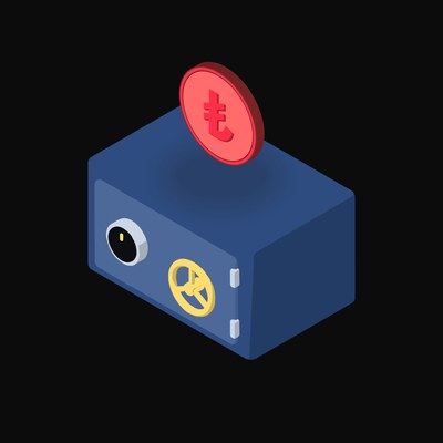 Turkish Lira Floating Over a Safe - animated icon from Crypto & Currency Safe Float