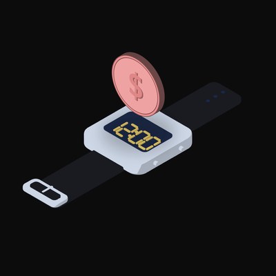 Canadian Dollar Floating Over a Watch - illustration from Crypto & Currency Watch Float