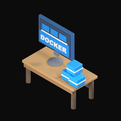 Docker Containers on a Desk Monitor - 3D icon from Isometric Developer Stack Desks 3D Icons