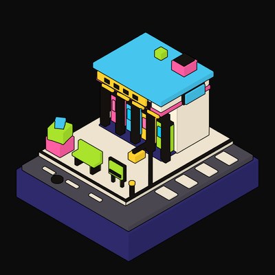 Cream Arcade with a Columned Colonnade - illustration from Neo Brutalist High Street Icons