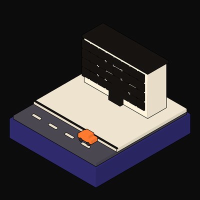 Gridded Precast Panel Facade with Plum-Glazed Windows - illustration from Neo Brutalist Scenes Icons