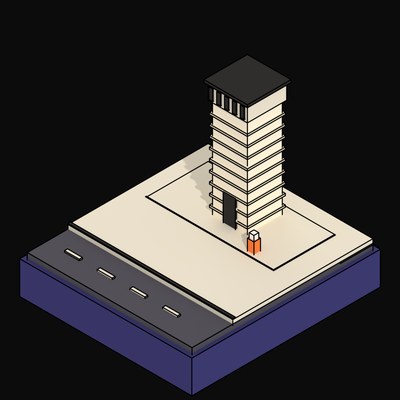 Square-Plan Board-Marked Service Shaft with a Plant Screen Cap - 3D icon from Neo Brutalist Scenes