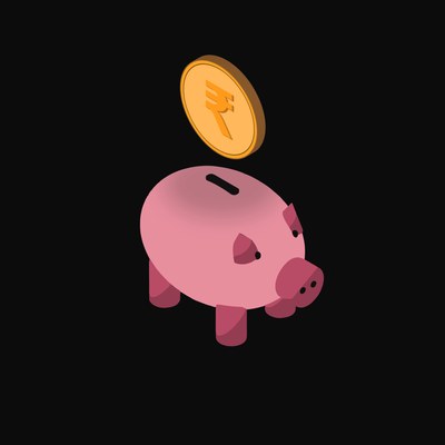 Indian Rupee Floating Over a Piggy Bank - animated icon from Crypto & Currency Piggy Bank Float