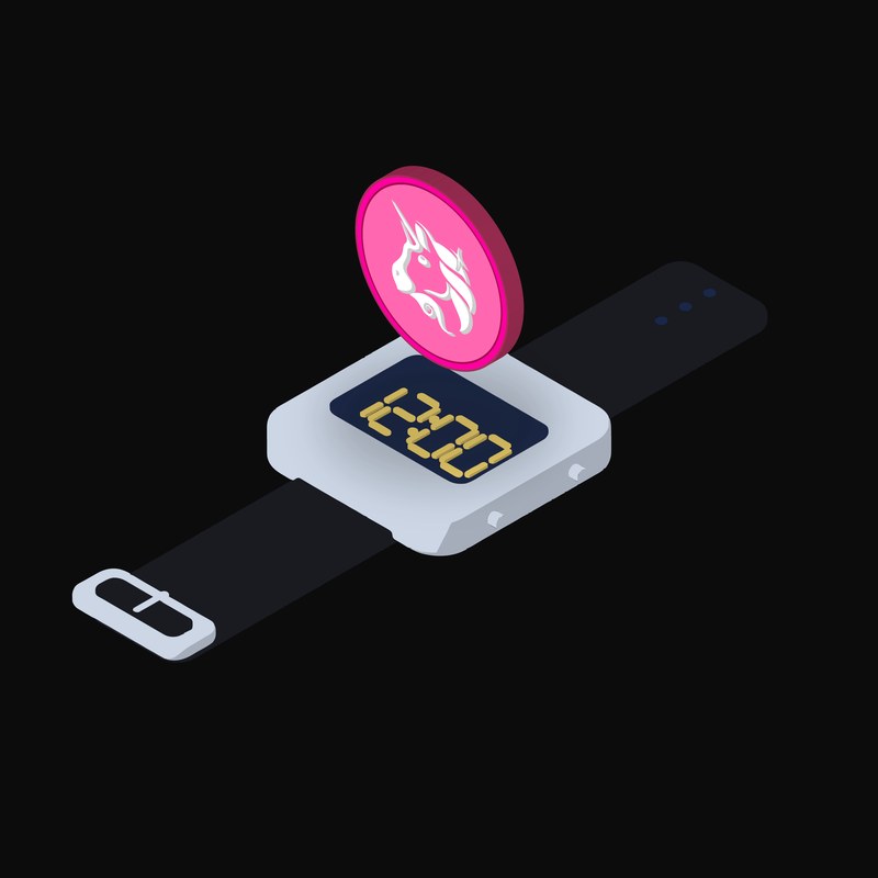 Uniswap Floating Over a Watch - animated icon from Crypto & Currency Watch Float