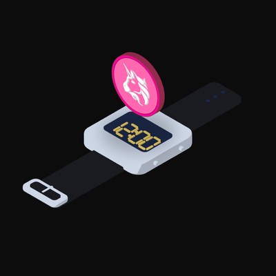 Uniswap Floating Over a Watch - illustration from Crypto & Currency Watch Float