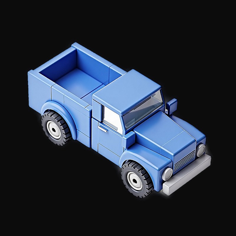Blue Toy Brick Pickup Truck - Clay 3 - 3D icon from Toy Brick Vehicles - Clay