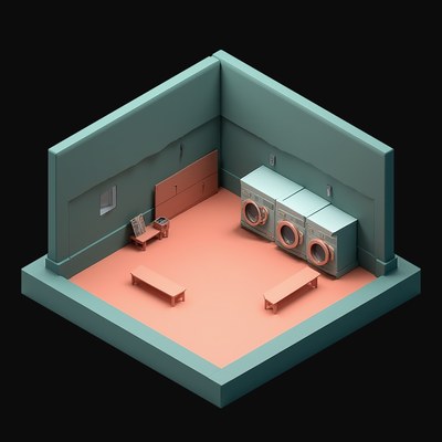 Teal Laundromat with Washing Machine Banks - 3D icon from Isometric Clay Room Scenes