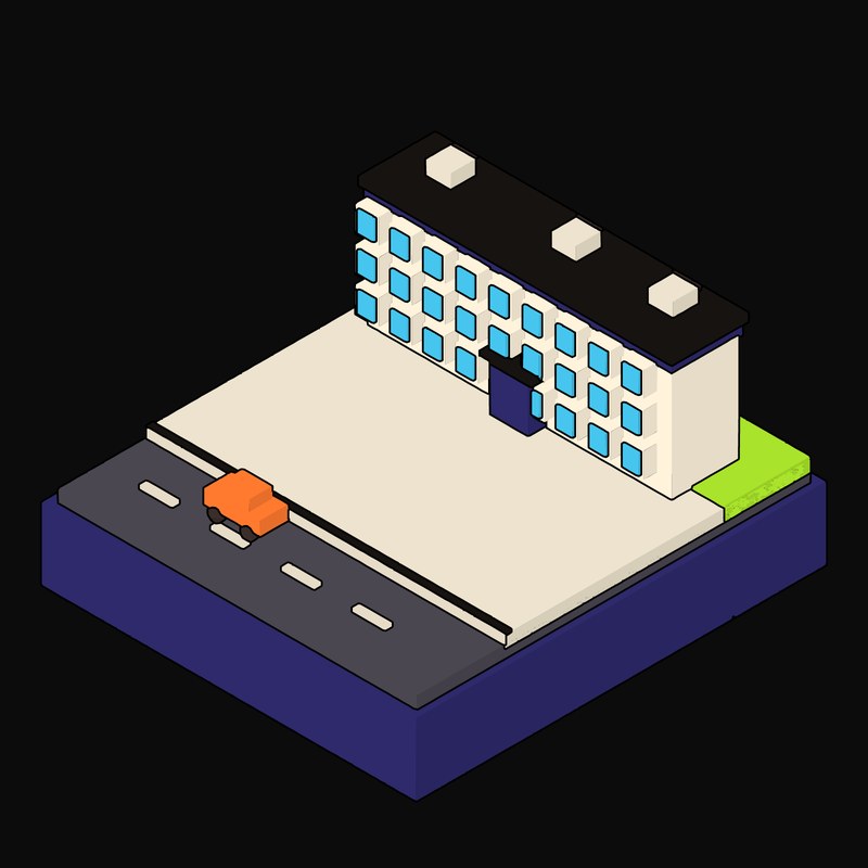 Cyan Halls of Residence Ribbon with Repeating Bay Windows - illustration from Neo Brutalist Scenes Icons