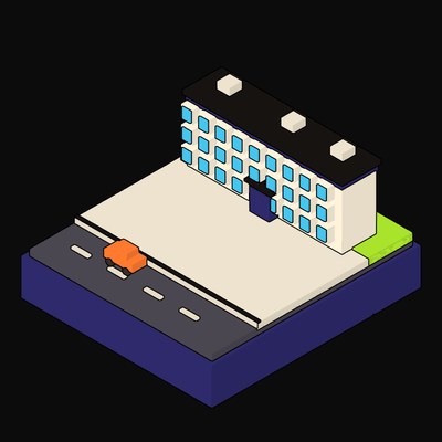 Cyan Halls of Residence Ribbon with Repeating Bay Windows Animated Icon - animated icon from Neo Brutalist Scenes Motion Icons