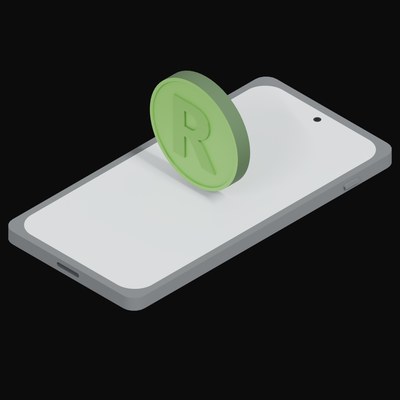 Phone South African Rand Floating - 3D icon from Crypto and World Currency Phone Float