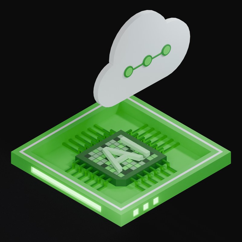 Green AI Cloud Chip 3D Icon - 3D icon from AI Cloud Chips