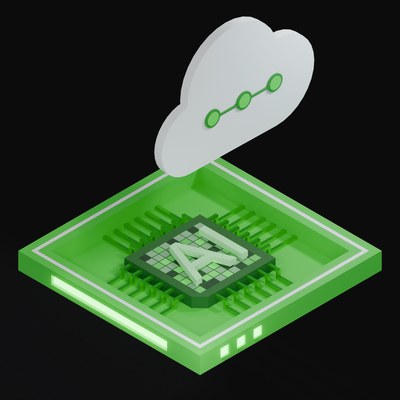 Green AI Cloud Chip 3D Icon - 3D icon from AI Cloud Chips