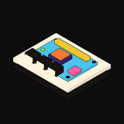 Cyan Developer Board with a Pin Header - illustration from Neo Brutalist AI Hardware Icons