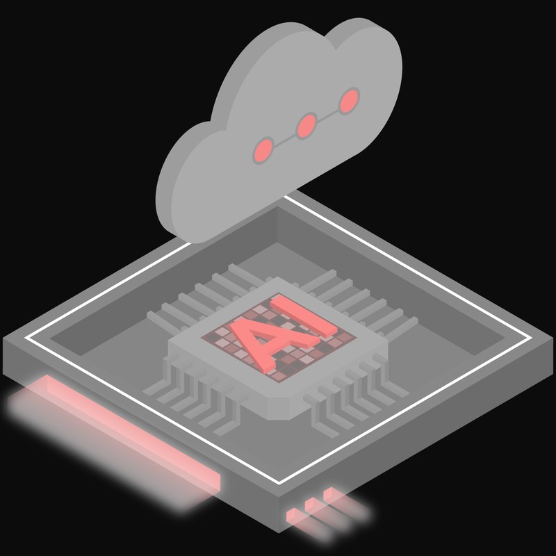 Grey and Red AI Cloud Chip Icon - illustration from AI Cloud Chip Icons