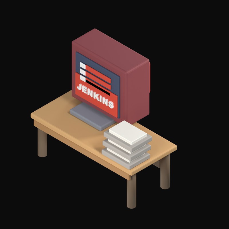 Jenkins Build Queue on a Retro Monitor - 3D icon from Isometric Developer Stack Desks 3D Icons