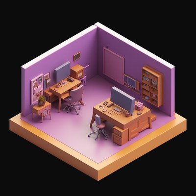 Charcoal Design Studio with Drawing Desks - 3D icon from Isometric Clay Room Scenes