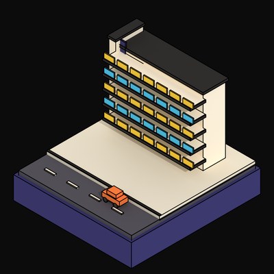 Cyan Streets-in-the-Sky Estate with Open Deck Walkways - 3D icon from Neo Brutalist Scenes