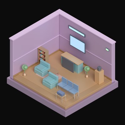 Wisteria Reception Lobby with a Waiting Row - 3D icon from Isometric Room Blocks