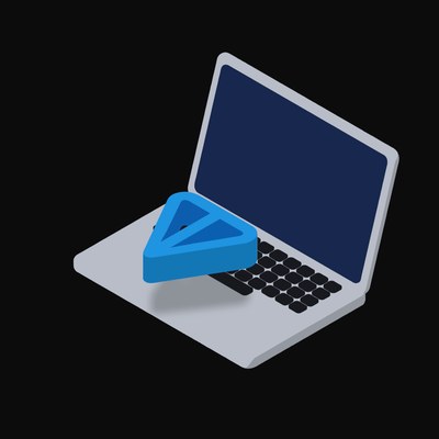 Toncoin Floating Over a Laptop (Back) - illustration from Crypto & Currency Laptop Float