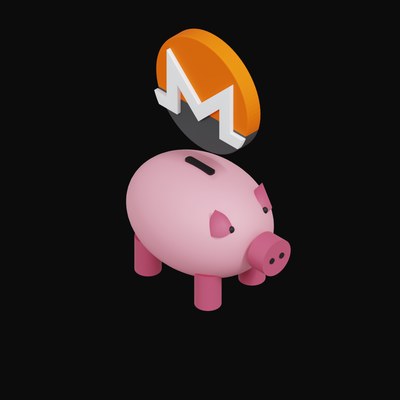 Monero Floating Over a Piggy Bank - 3D icon from Crypto & Currency Piggy Bank Float