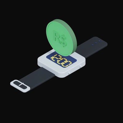 Brazilian Real Floating Over a Watch - 3D icon from Crypto & Currency Watch Float