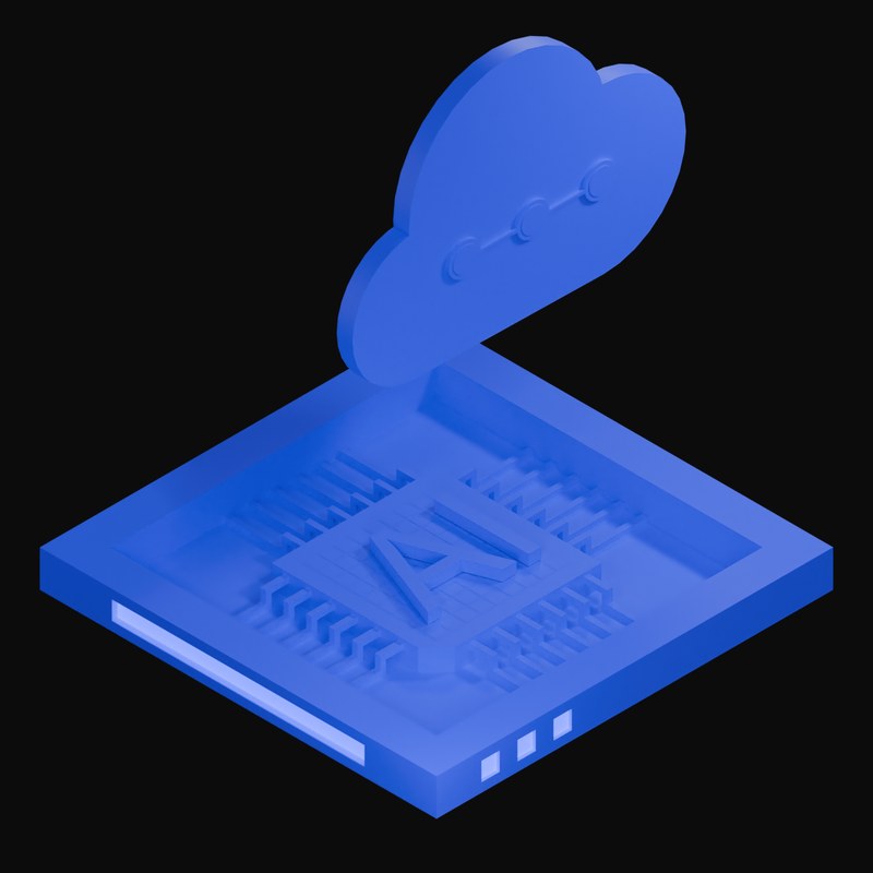Blue Glass AI Cloud Chip 3D Icon - 3D icon from AI Cloud Chips