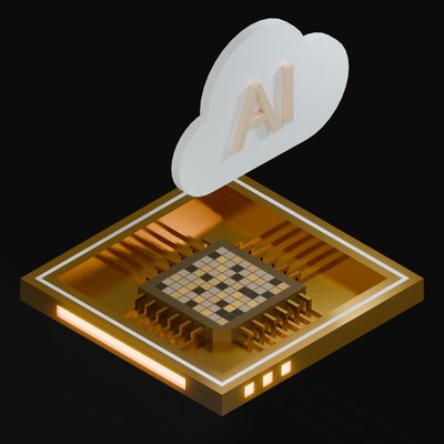 Copper AI Cloud Chip with a Labelled Cloud 3D Icon - 3D icon from AI Cloud Chips