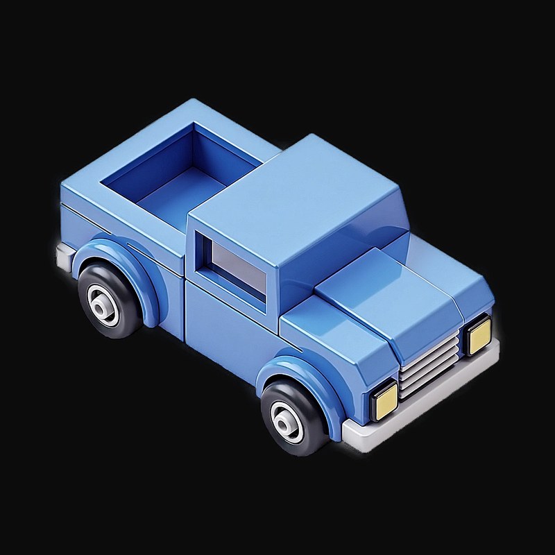 Blue Toy Brick Pickup Truck - Clay 2 - 3D icon from Toy Brick Vehicles - Clay