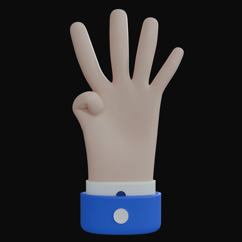 White Four Fingers Business Hand 3D Icon - 3D icon from Business Hand Gestures 3D Icons