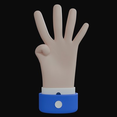 White Four Fingers Business Hand 3D Icon - 3D icon from Business Hand Gestures 3D Icons