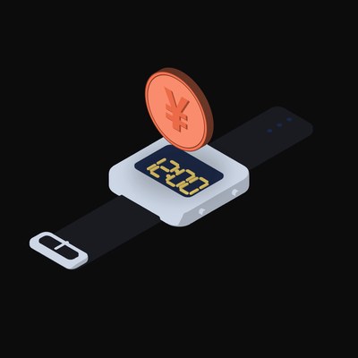 Chinese Yuan Floating Over a Watch - illustration from Crypto & Currency Watch Float