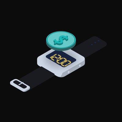 Hong Kong Dollar Floating Over a Watch (Back) - illustration from Crypto & Currency Watch Float