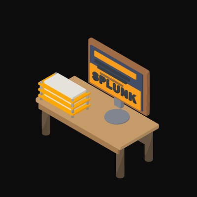 Splunk Log Search on a Desk Monitor - illustration from Isometric Developer Stack Desks Icons