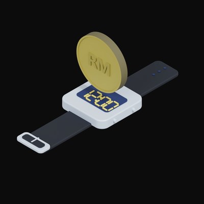 Malaysian Ringgit Floating Over a Watch - 3D icon from Crypto & Currency Watch Float
