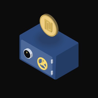Israeli Shekel Floating Over a Safe - animated icon from Crypto & Currency Safe Float