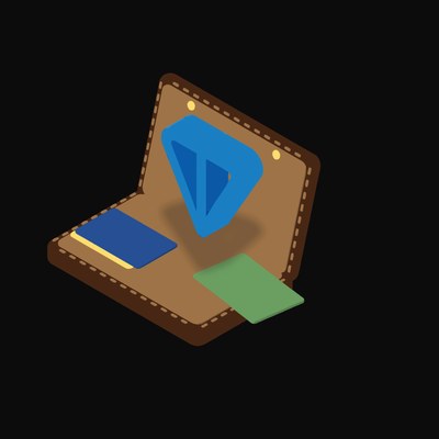 Toncoin Floating Over a Wallet - illustration from Crypto & Currency Wallet Float