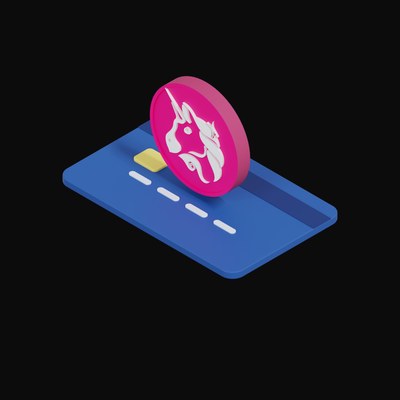 Uniswap Floating Over a Credit Card - 3D icon from Crypto & Currency Credit Card Float