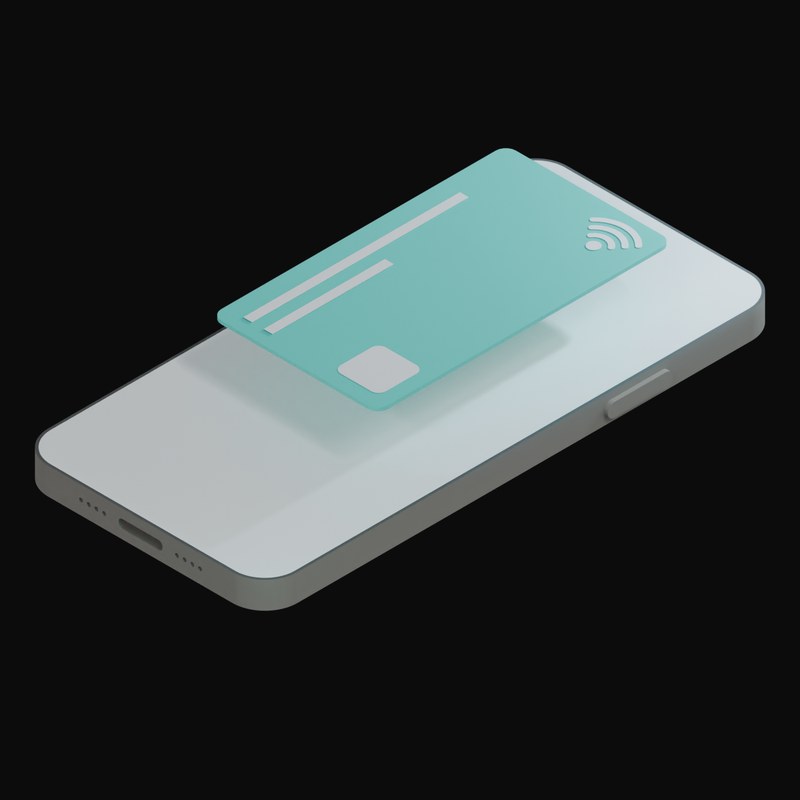 Turquoise Credit Card on a White Phone 3D Icon - 3D icon from Credit Card and Phone 3D Icons
