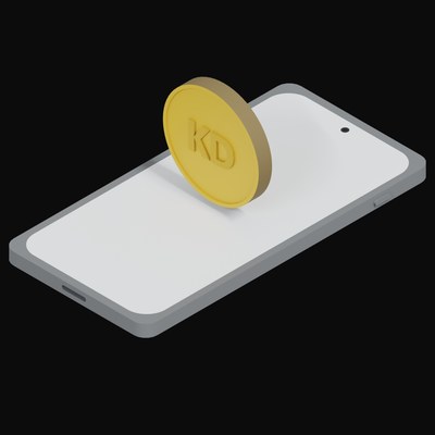 Phone Kuwaiti Dinar Floating - 3D icon from Crypto and World Currency Phone Float