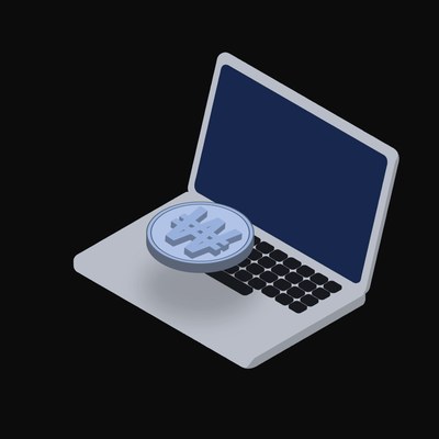 Korean Won Floating Over a Laptop (Back) - illustration from Crypto & Currency Laptop Float