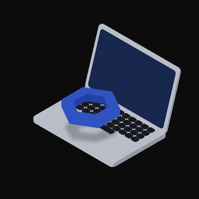 Chainlink Floating Over a Laptop (Back) - illustration from Crypto & Currency Laptop Float