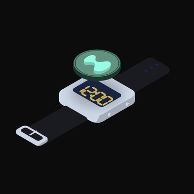 Hyperliquid Floating Over a Watch (Back) - illustration from Crypto & Currency Watch Float