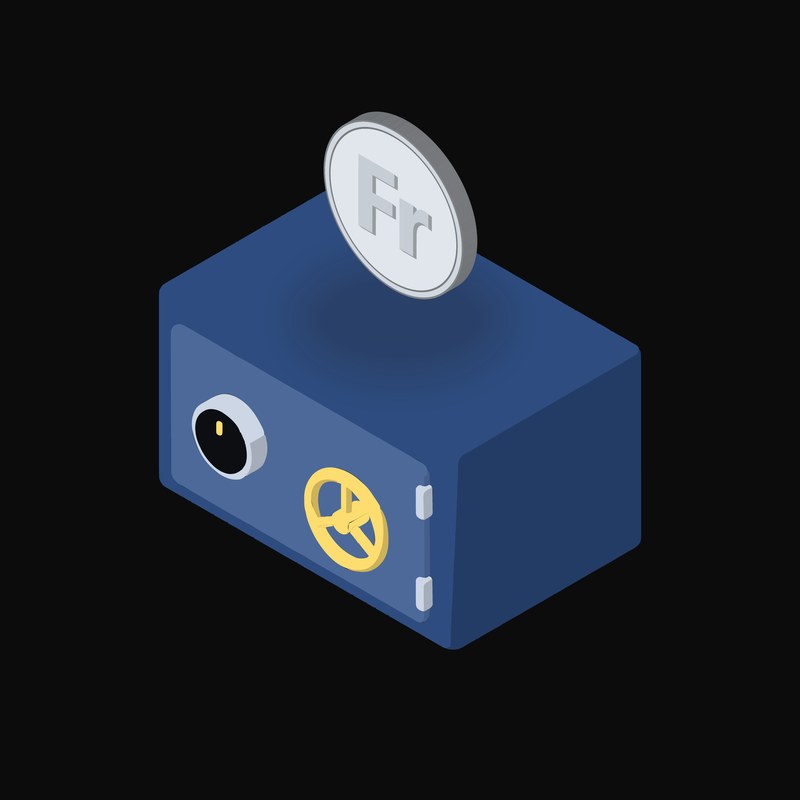 Swiss Franc Floating Over a Safe - animated icon from Crypto & Currency Safe Float