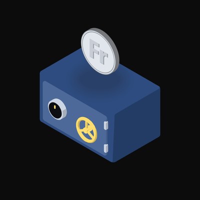 Swiss Franc Floating Over a Safe - animated icon from Crypto & Currency Safe Float