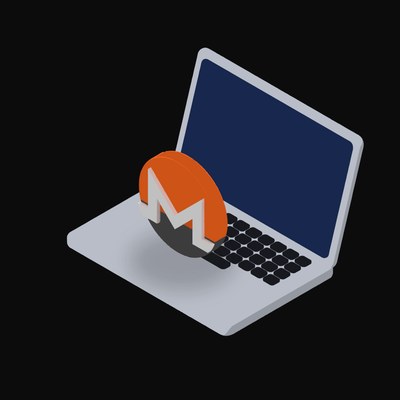 Monero Floating Over a Laptop - illustration from Crypto & Currency Laptop Float