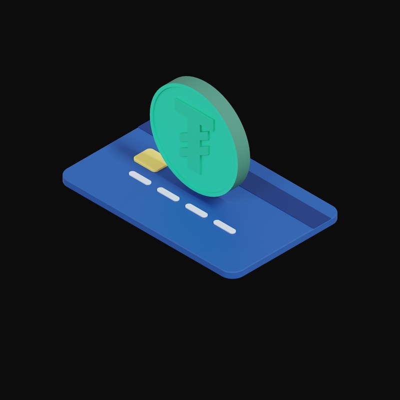 Tether Floating Over a Credit Card - 3D icon from Crypto & Currency Credit Card Float