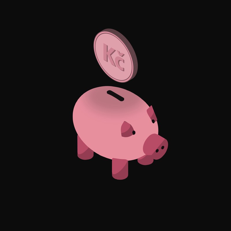 Czech Koruna Floating Over a Piggy Bank - animated icon from Crypto & Currency Piggy Bank Float