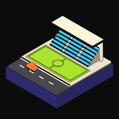 Cantilevered Stadium Grandstand Bowl over a Lime Pitch - illustration from Neo Brutalist Scenes Icons